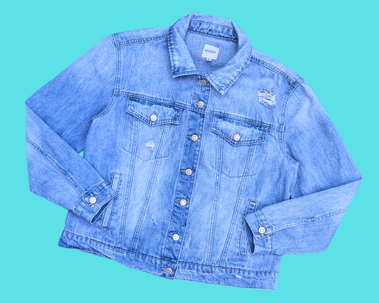 Veste en jean Jaws faite à la main et recyclée, taille M