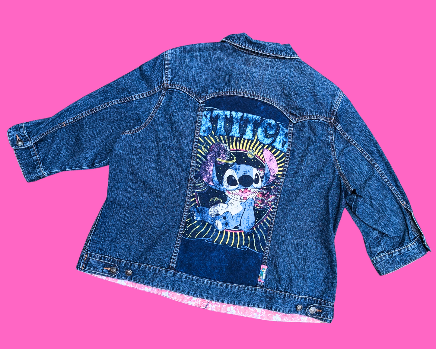 Handmade, Upcycled Stitch from Disney's Lilo & Stitch Denim Jacket Size XL
