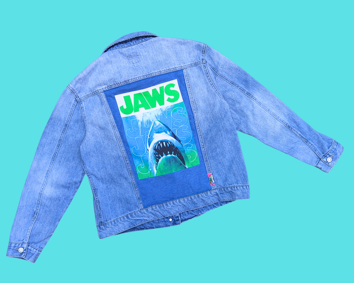 Handmade, Upcycled Jaws Denim Jacket Size M