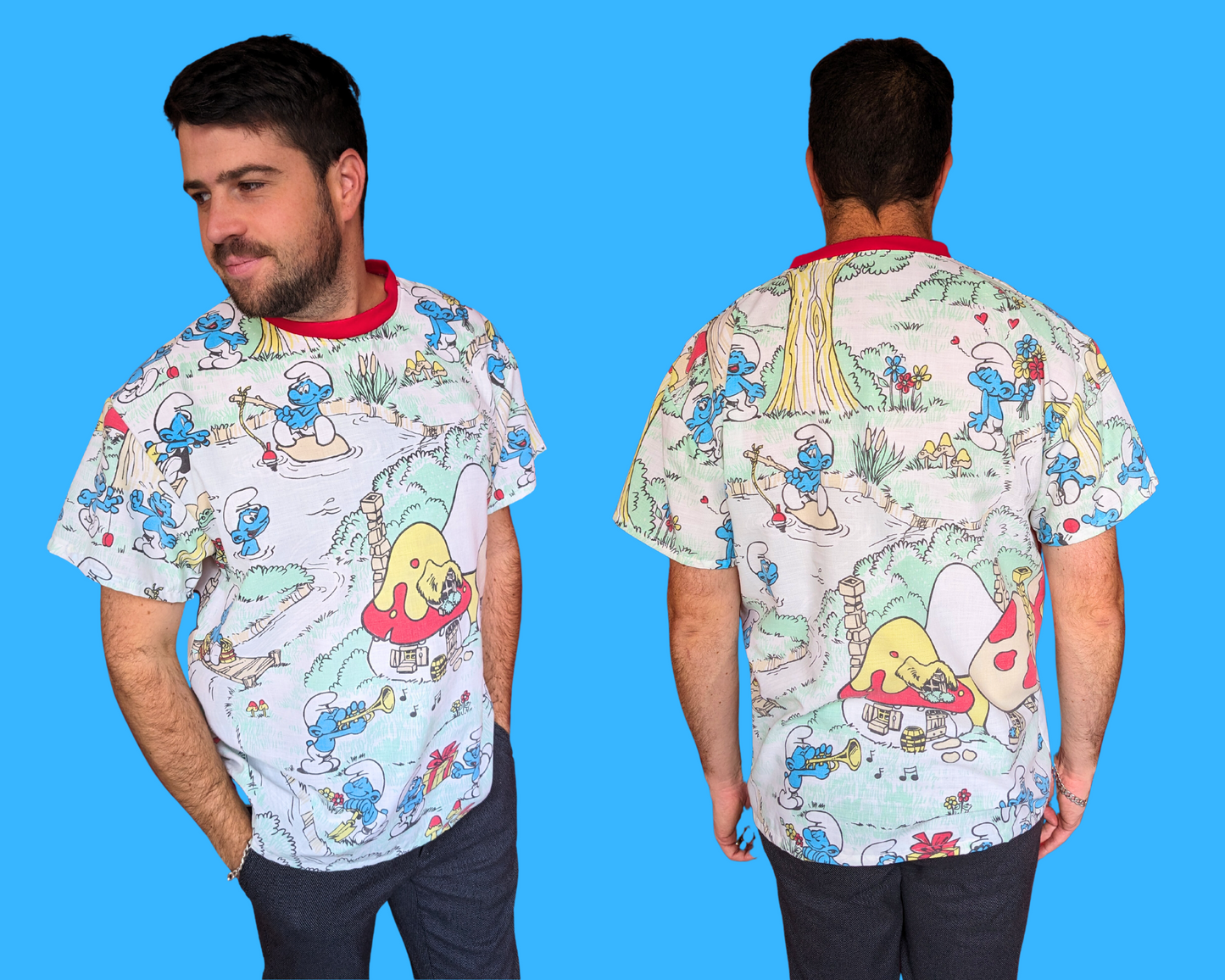 T-shirt surdimensionné Les Schtroumpfs, fait main et recyclé, taille XS - Taille M