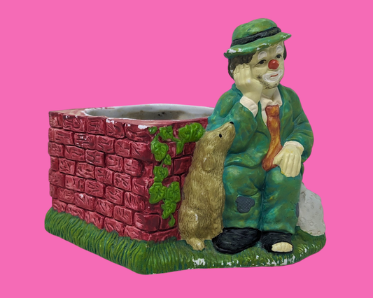 Pot de fleurs en céramique vintage des années 1990 en forme de clown