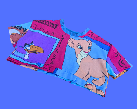 Haut court en drap de lit Le Roi Lion fait main et recyclé, taille XS