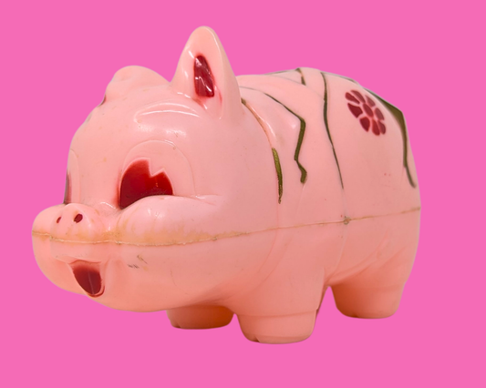 Tirelire cochon en plastique rose vintage des années 1960