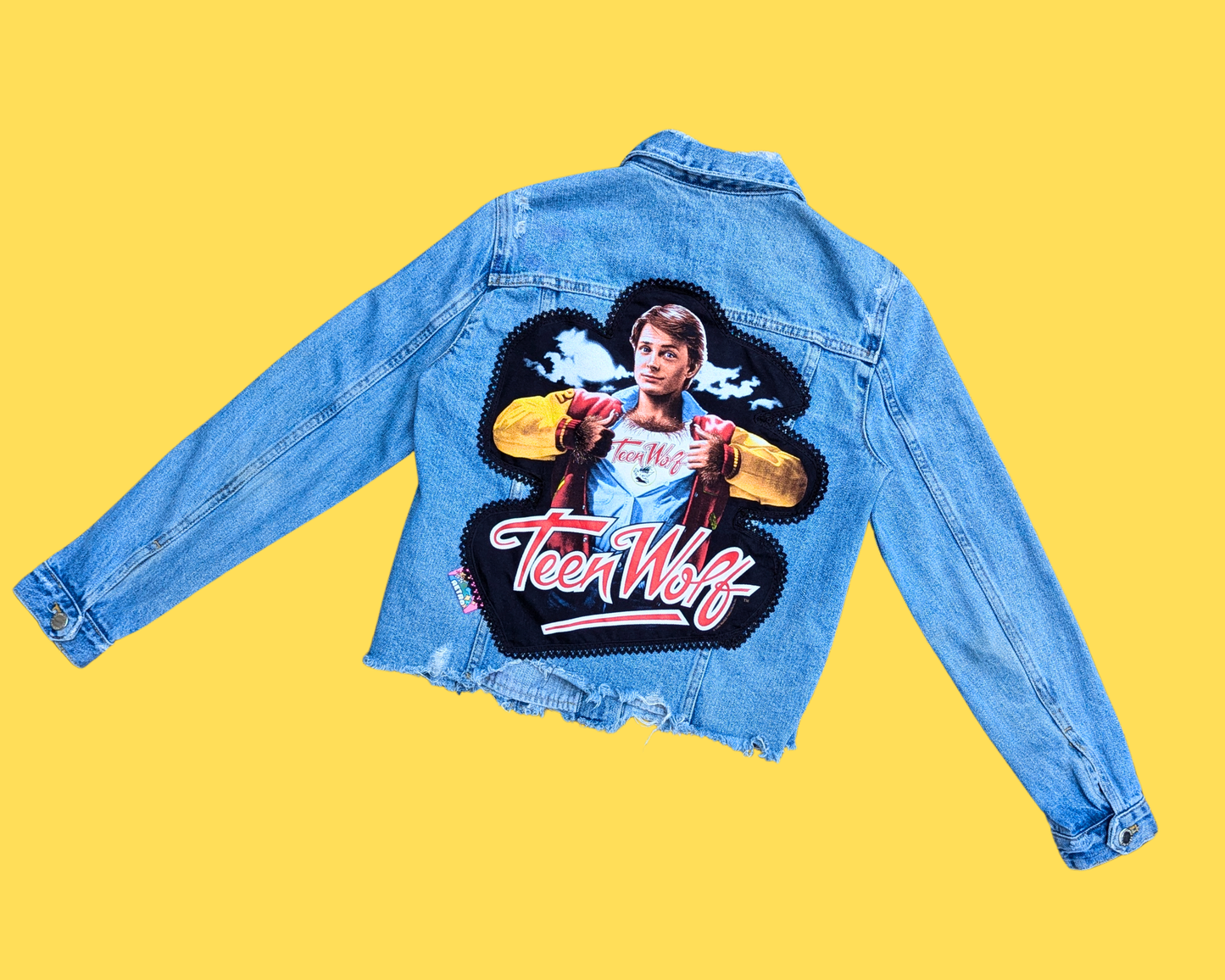 Handmade, Upcycled Teen Wolf, Michael J. Fox Denim Jacket Size S