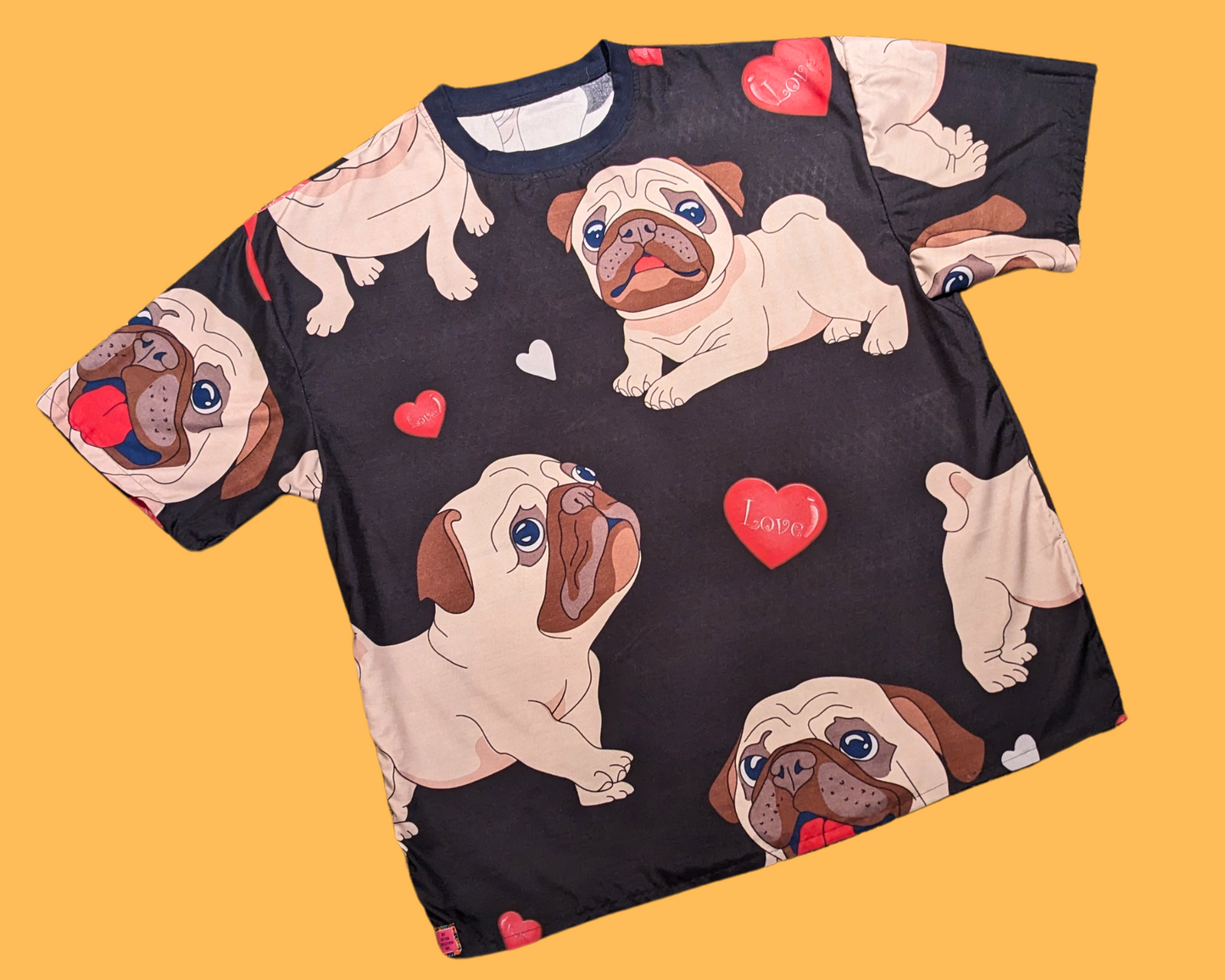 Handmade, Upcycled Pug Print Bedsheet T-Shirt Oversized XL