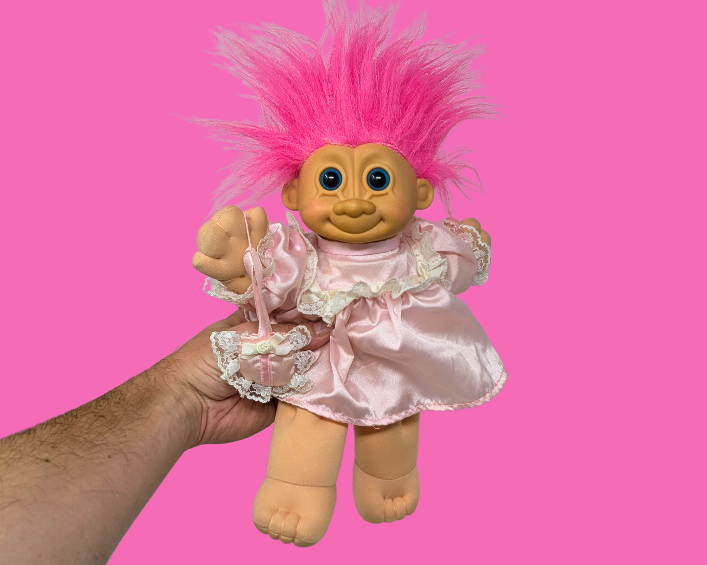 Troll aux cheveux roses vintage des années 1990