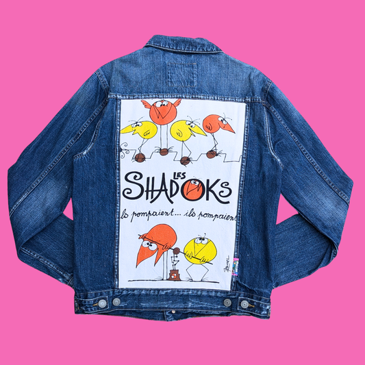 Les Shadoks Upcycled T-Shirt Denim Jacket Size M for Men