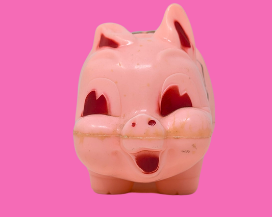 Tirelire cochon en plastique rose vintage des années 1960