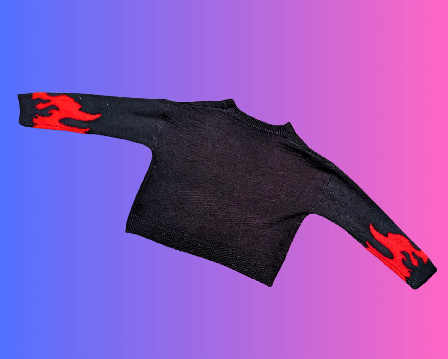 Pull en tricot à motifs de flammes noires et rouges Y2K, taille XL