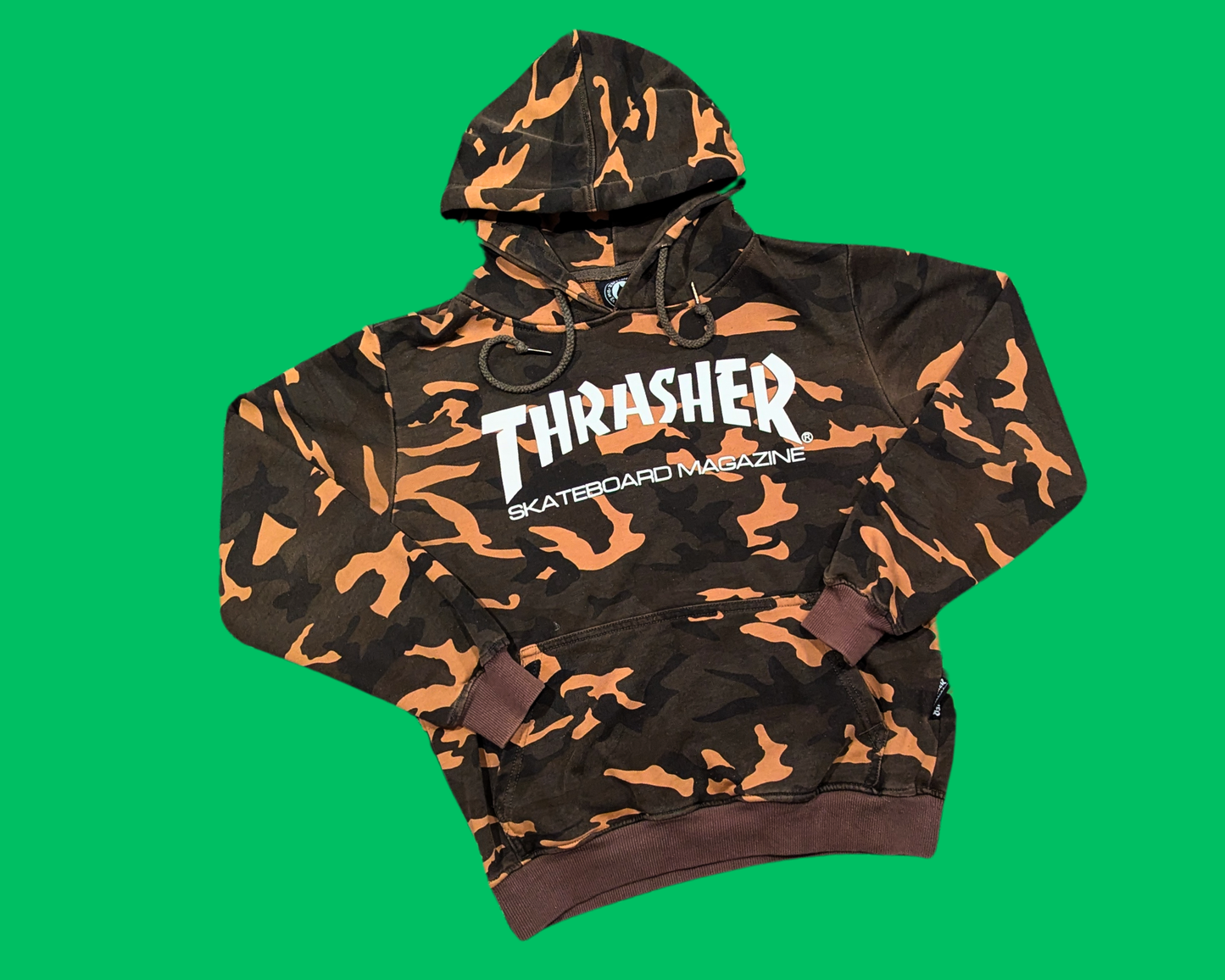 Y2K Camouflage, Thrasher Skateboard Magazine Hoodie Size M
