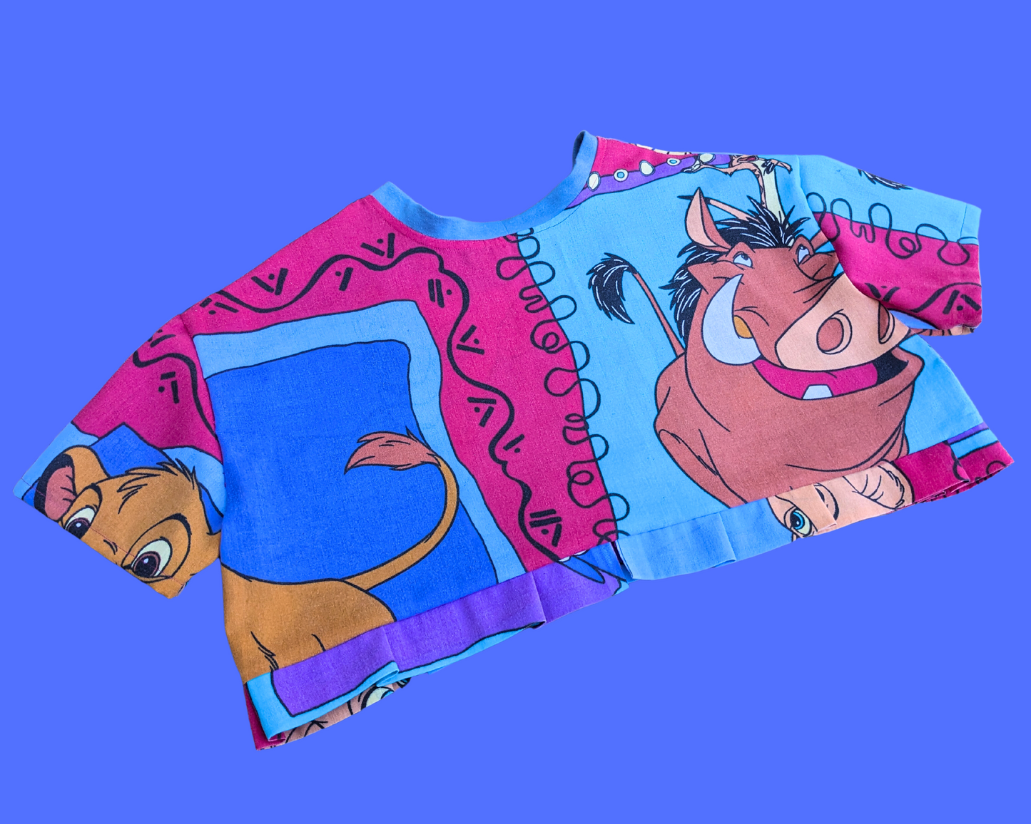 Haut court en drap de lit Le Roi Lion fait main et recyclé, taille XS