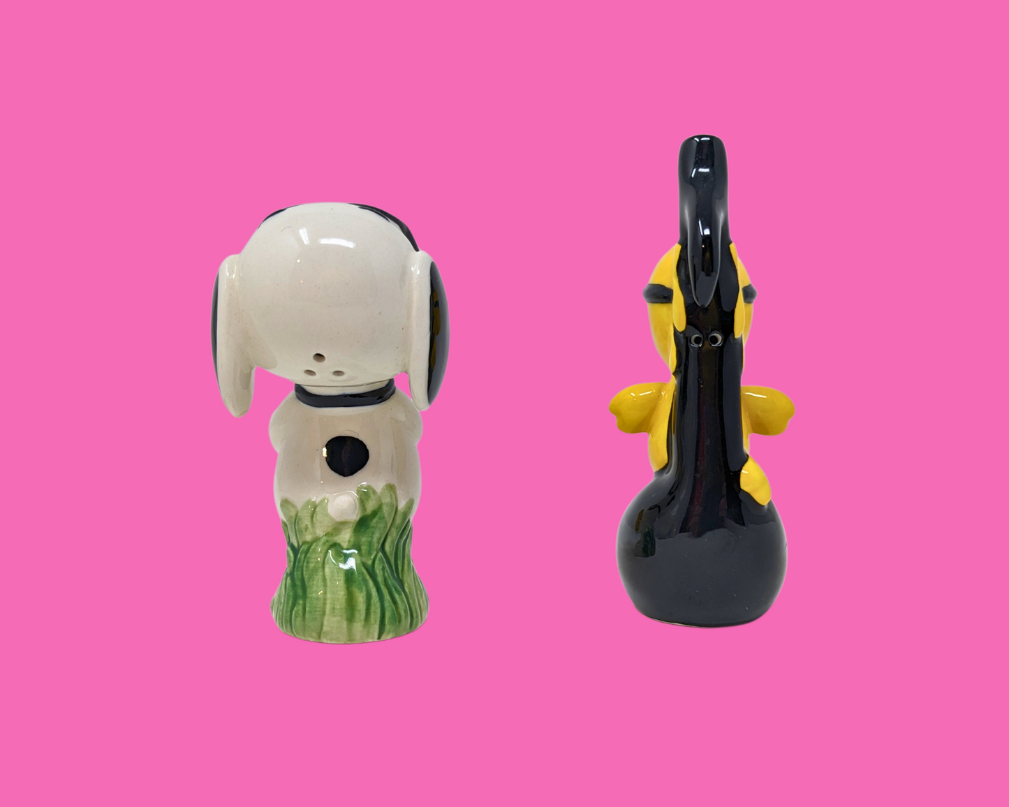 Salières et poivrières vintage des années 1990 à l'effigie de Peanut, Charlie Brown, Woodstock et Snoopy