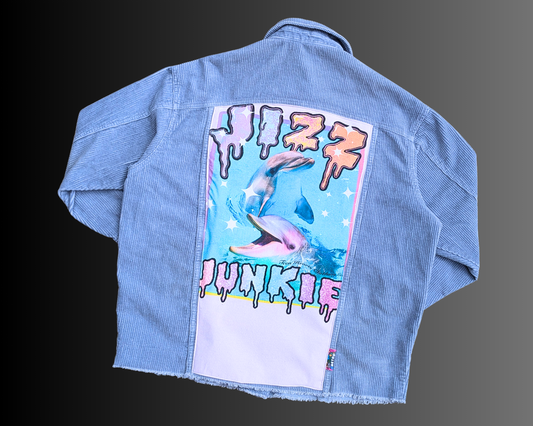 Handmade, Upcycled Blue Corduroy Jizz Junkie, Teen Hearts Clothing Co.Denim Jacket Size L