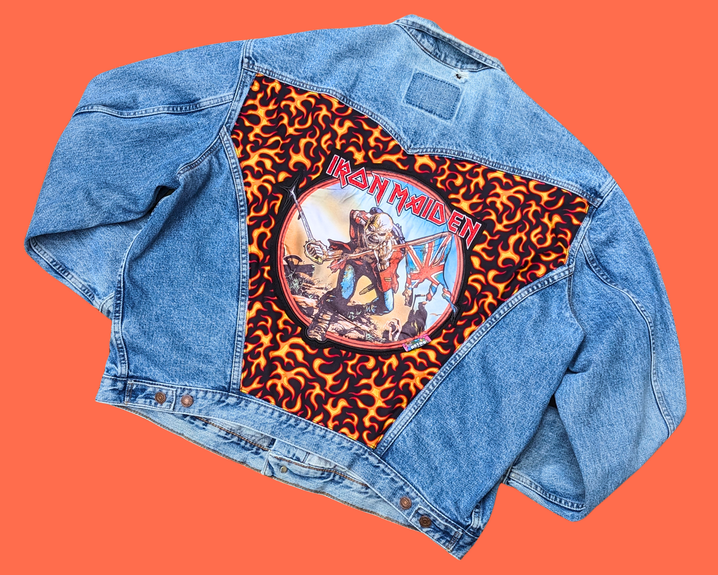 Handmade, Upcycled Iron Maiden Levis Denim Jacket Size XL