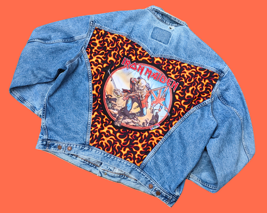 Handmade, Upcycled Iron Maiden Levis Denim Jacket Size XL