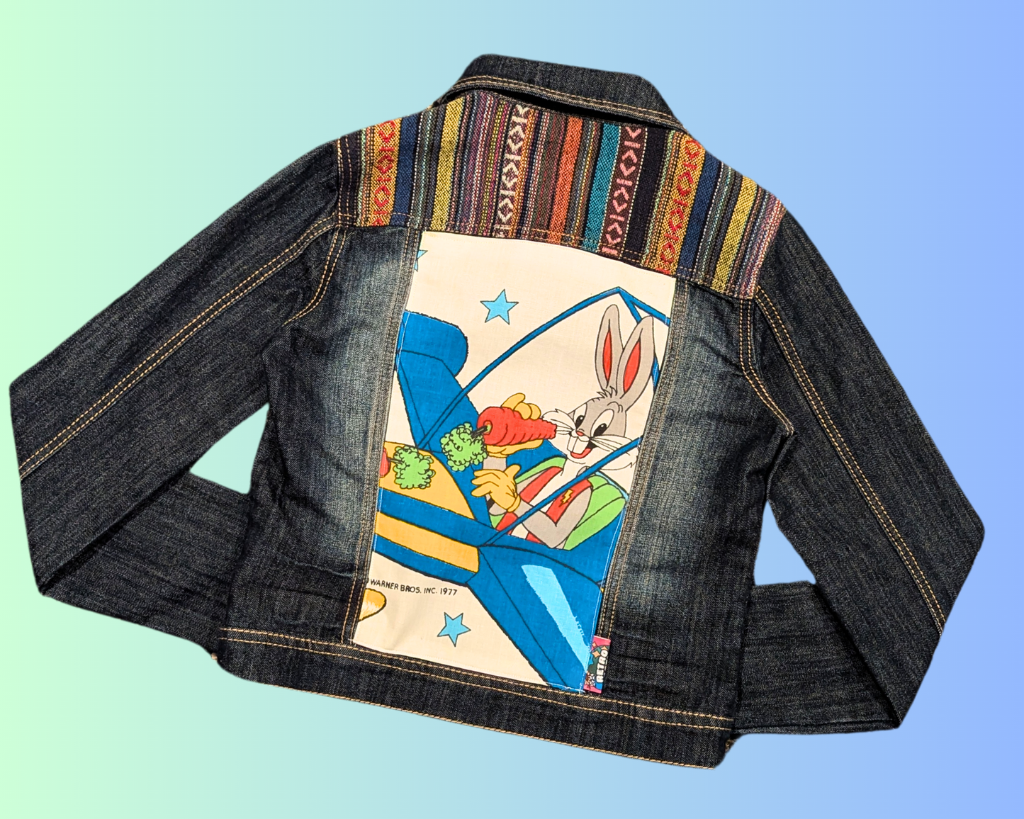 Handmade, Upcycled The Looney Tunes Vintage 1977 Bedsheet Denim Jacket Size S