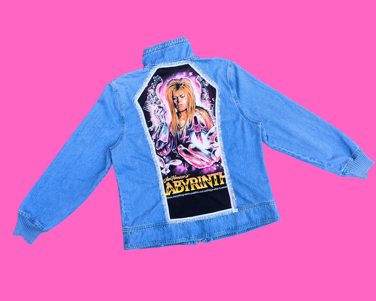 Handmade, Upcycled The Goblin King, David Bowie, Labyrinth Denim Jacket Size M