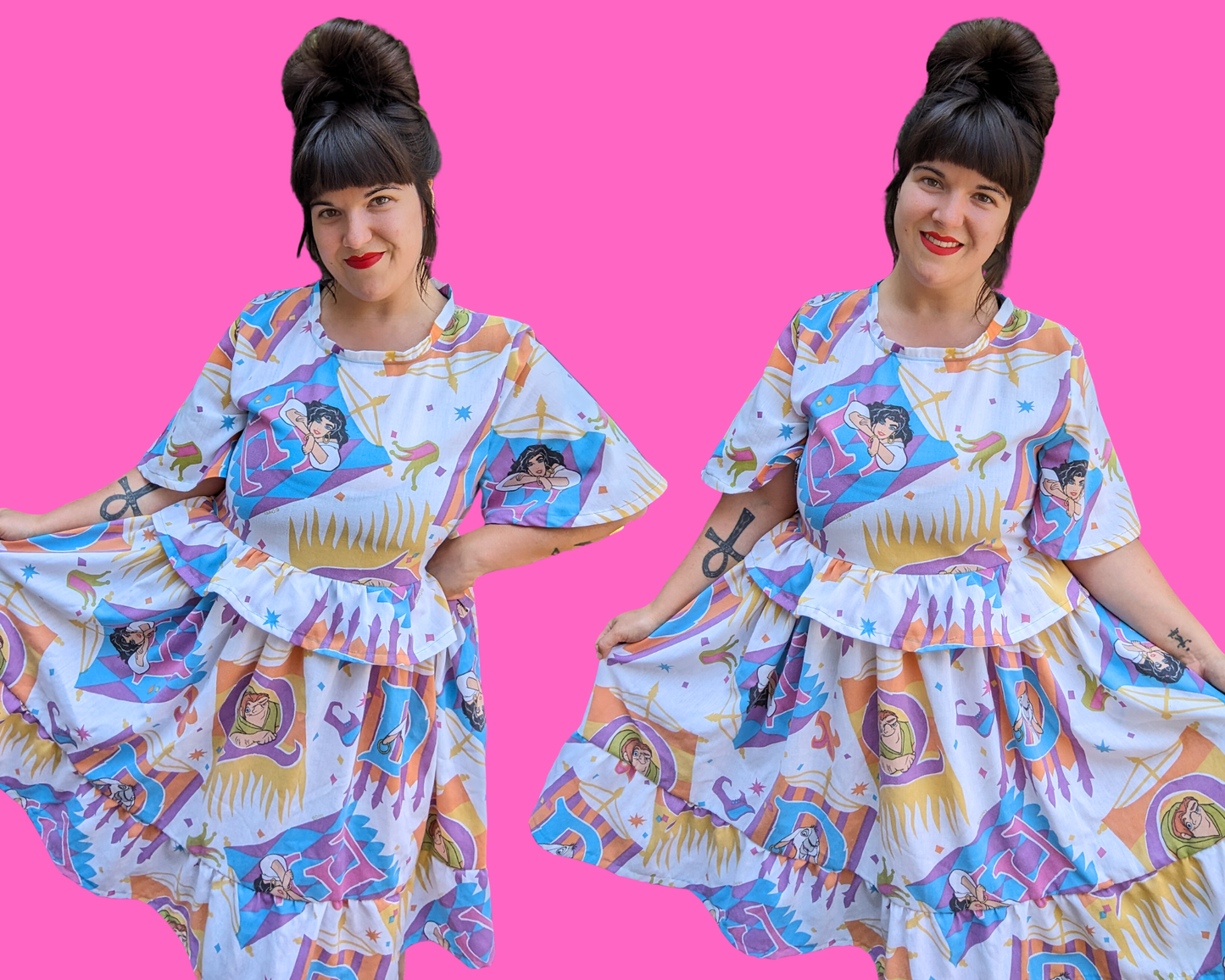 Fait à la main, robe t-shirt Pokemon drap de lit recyclé pour SML-XL