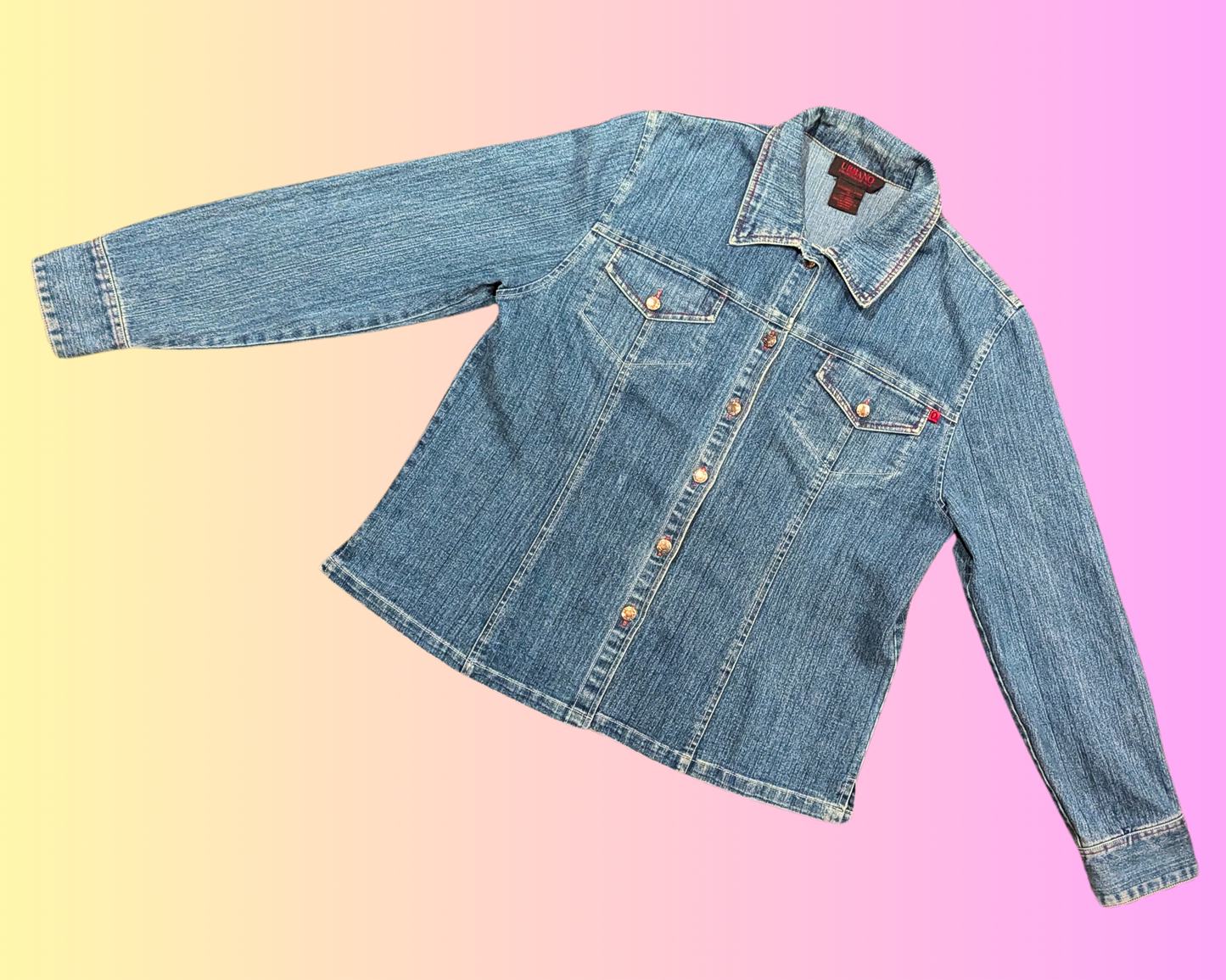 Veste en jean extensible The Golden Girls, fabriquée à la main et recyclée, taille ML