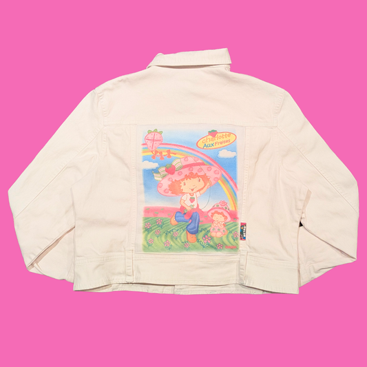 T-shirt upcyclé « Charlotte aux Fraises » et veste blanche taille XL