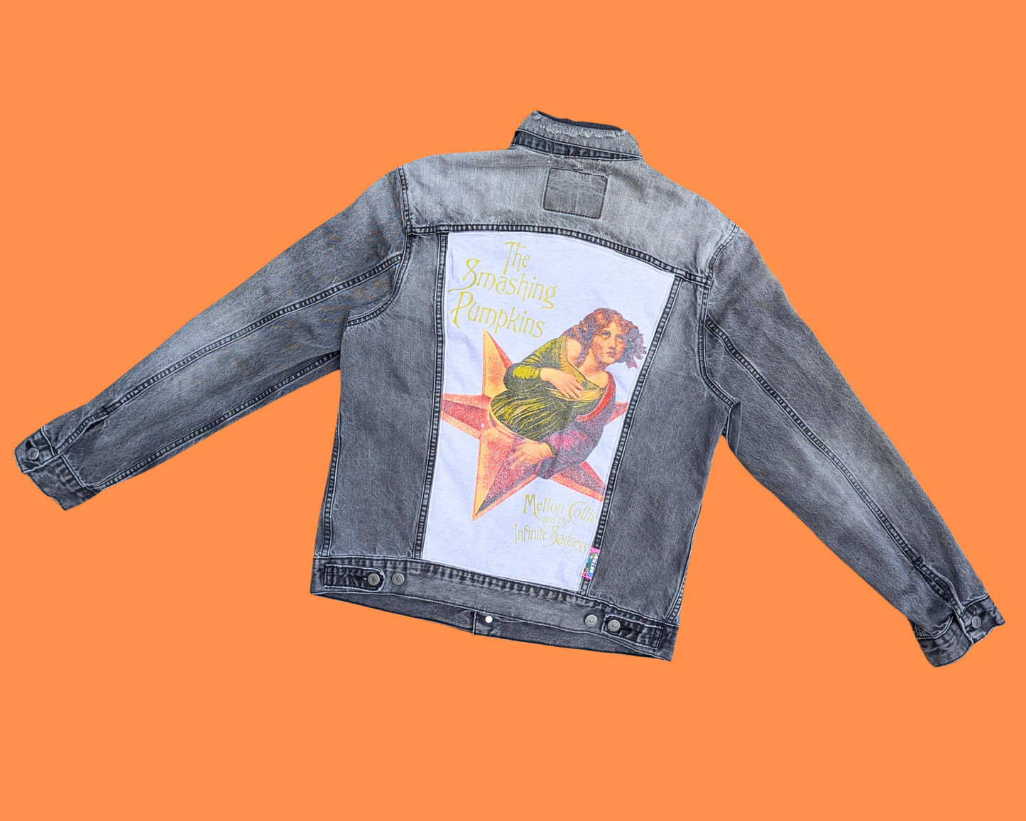Veste en jean Levi's noire Smashing Pumpkins, fabriquée à la main et recyclée, taille L