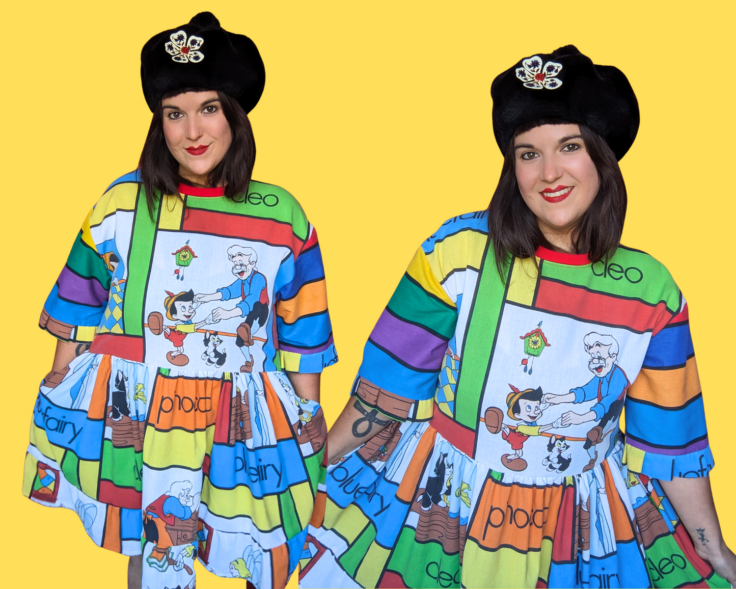 Handmade, Upcycled Vintage 1990's Walt Disney's Pinocchio Bedsheet T-Shirt Dress Fits S-M-L-XL with Matching Fanny Pack