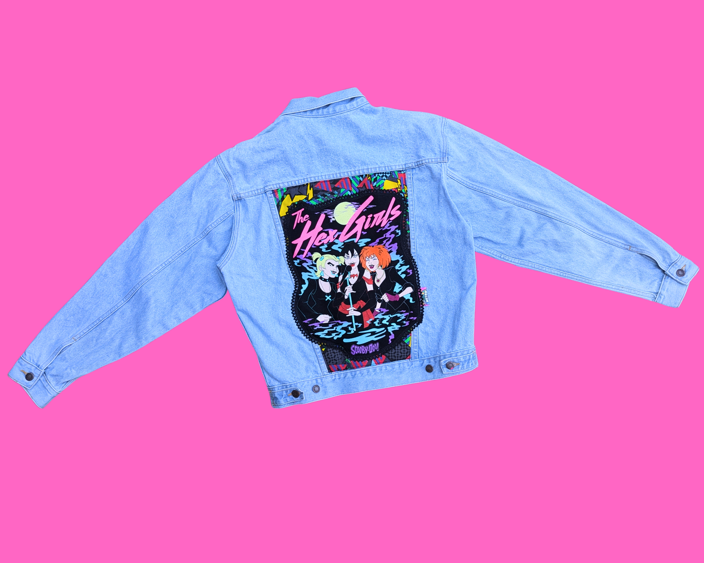 Veste en jean Scooby Doo The Hex Girls, fabriquée à la main et recyclée, taille L