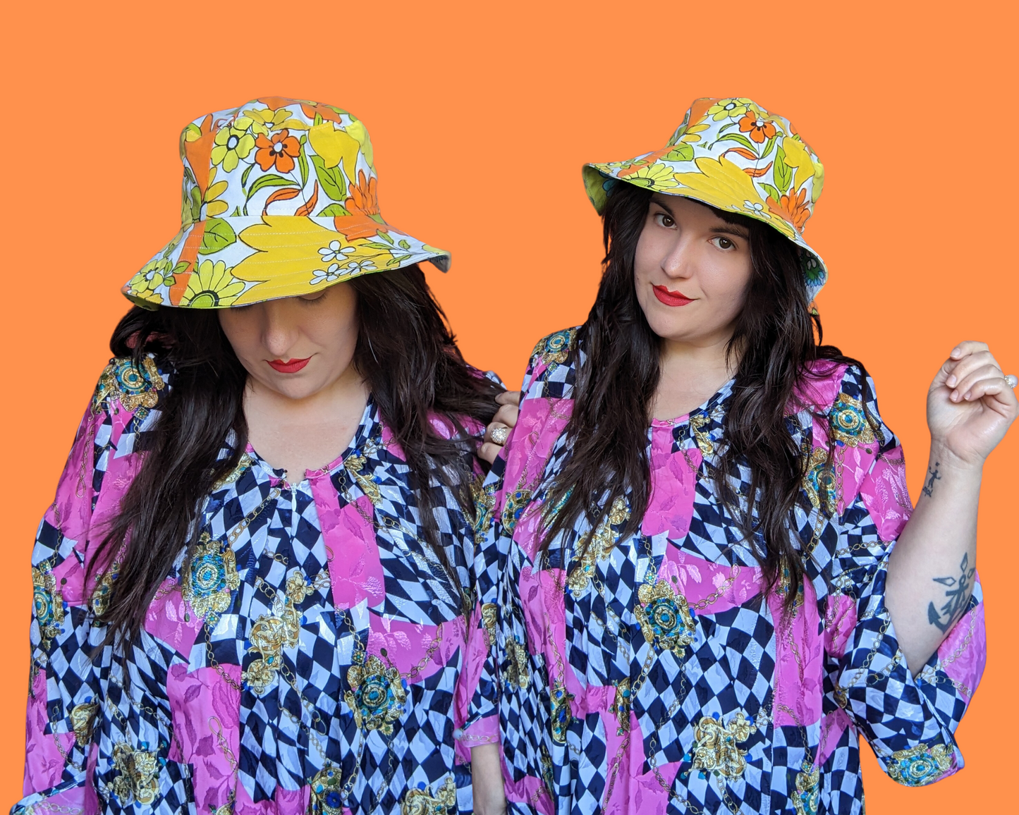 Groovy, Floral Reversible Bucket Hats For Adults Made from Vintage, Upcycled Floral 1960's Bedsheet
