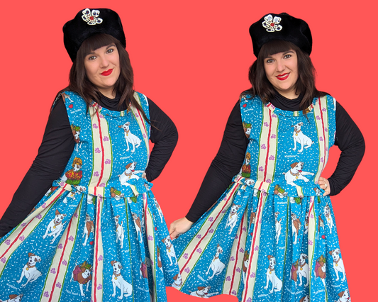 Robe sans manches vintage des années 1990, fabriquée à la main et recyclée, motif Wishbone the Dog, taille L