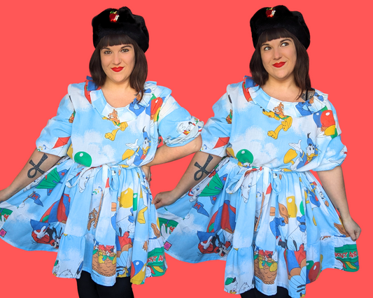 Robe Disney Mickey Mouse et ses amis vintage des années 1990, fabriquée à la main et recyclée, taille 3XL