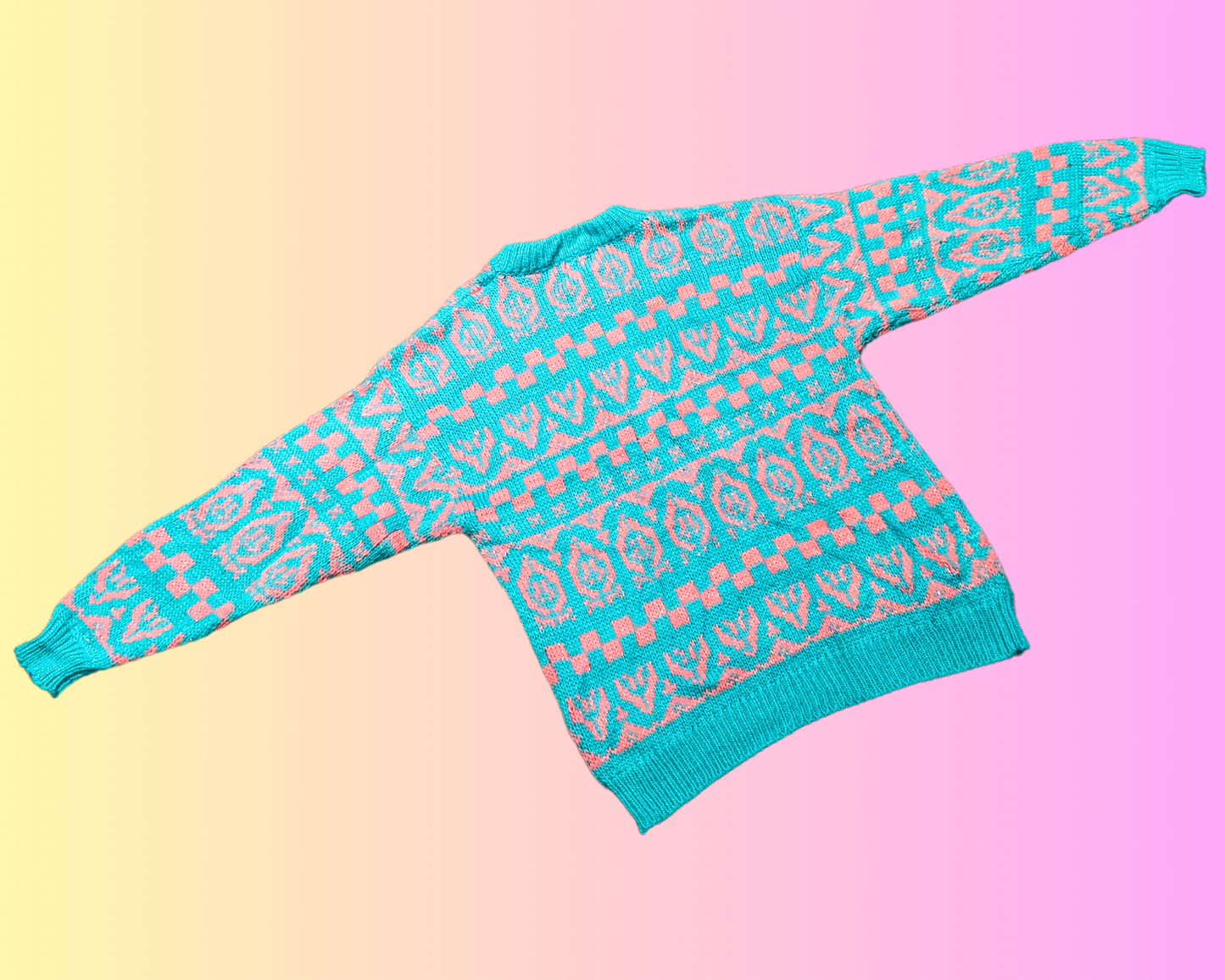 Vintage 1980's Blue and Pink Sparkling Wool Knit Sweater Size L