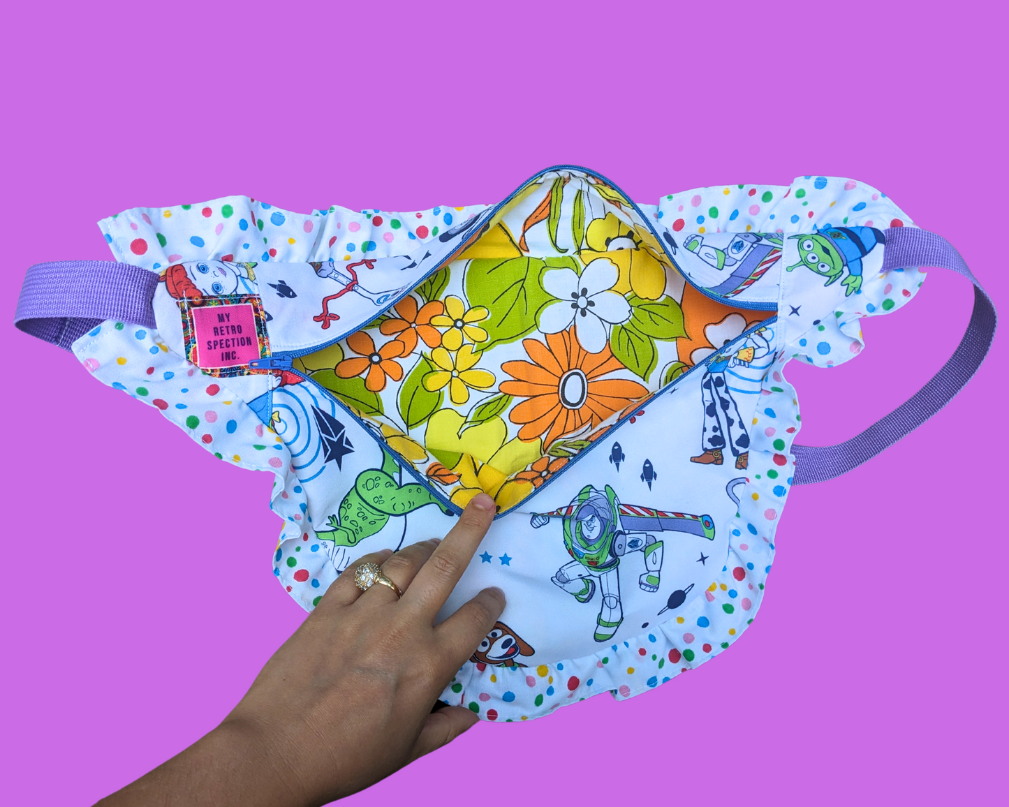 Sac fourre-tout en tissu Vintage Groovy Flower Power recyclé et fait à la main