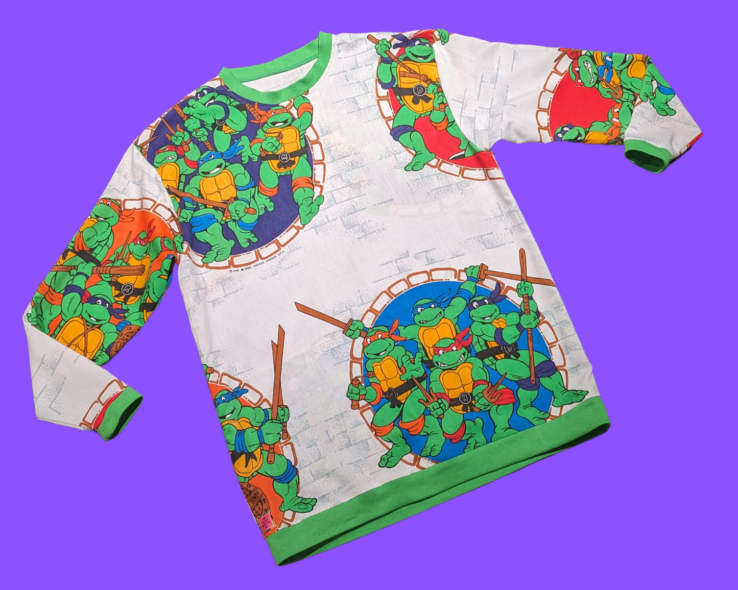 Pull Tortues Ninja surdimensionné fait main et recyclé, taille M