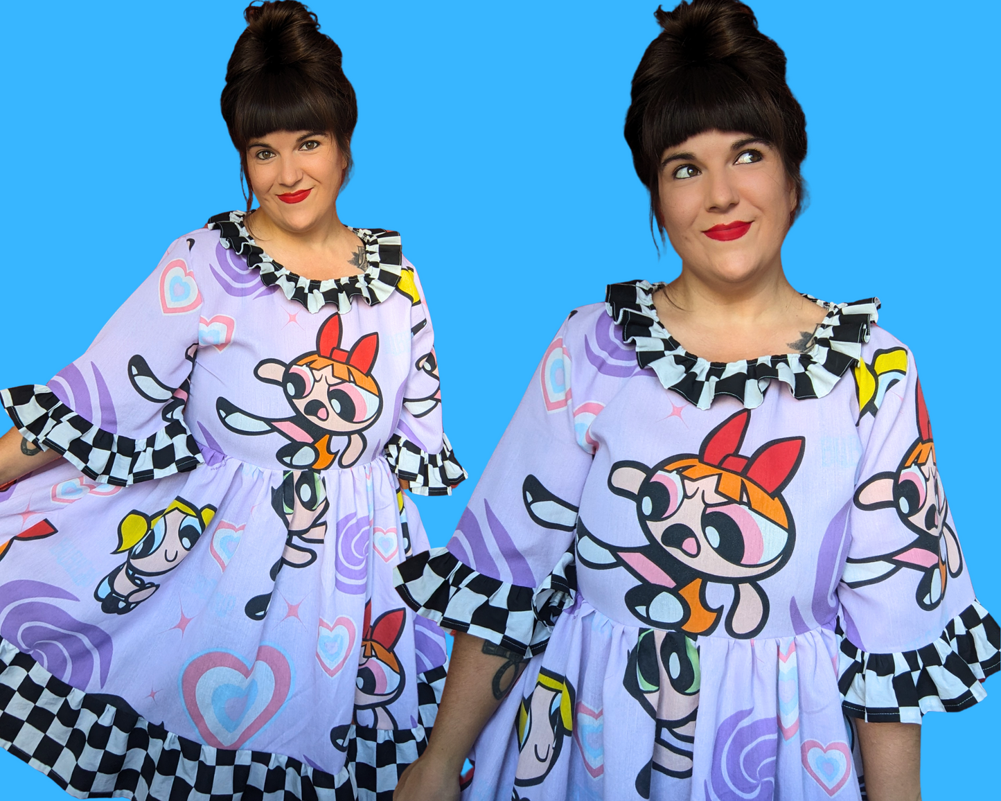 Robe drap de lit vintage Powerpuff Girls des années 2000, fabriquée à la main et recyclée, taille L à XL