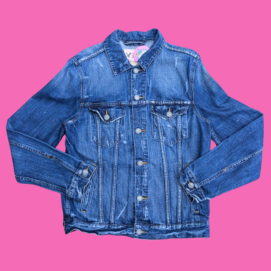 Les Shadoks Upcycled T-Shirt Denim Jacket Size M for Men