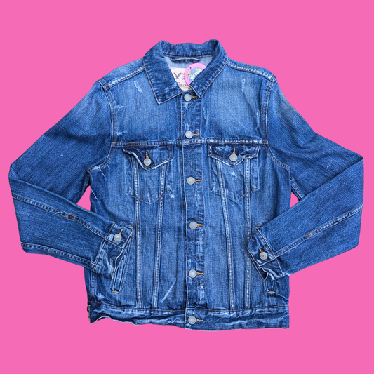 Les Shadoks Upcycled T-Shirt Denim Jacket Size M for Men
