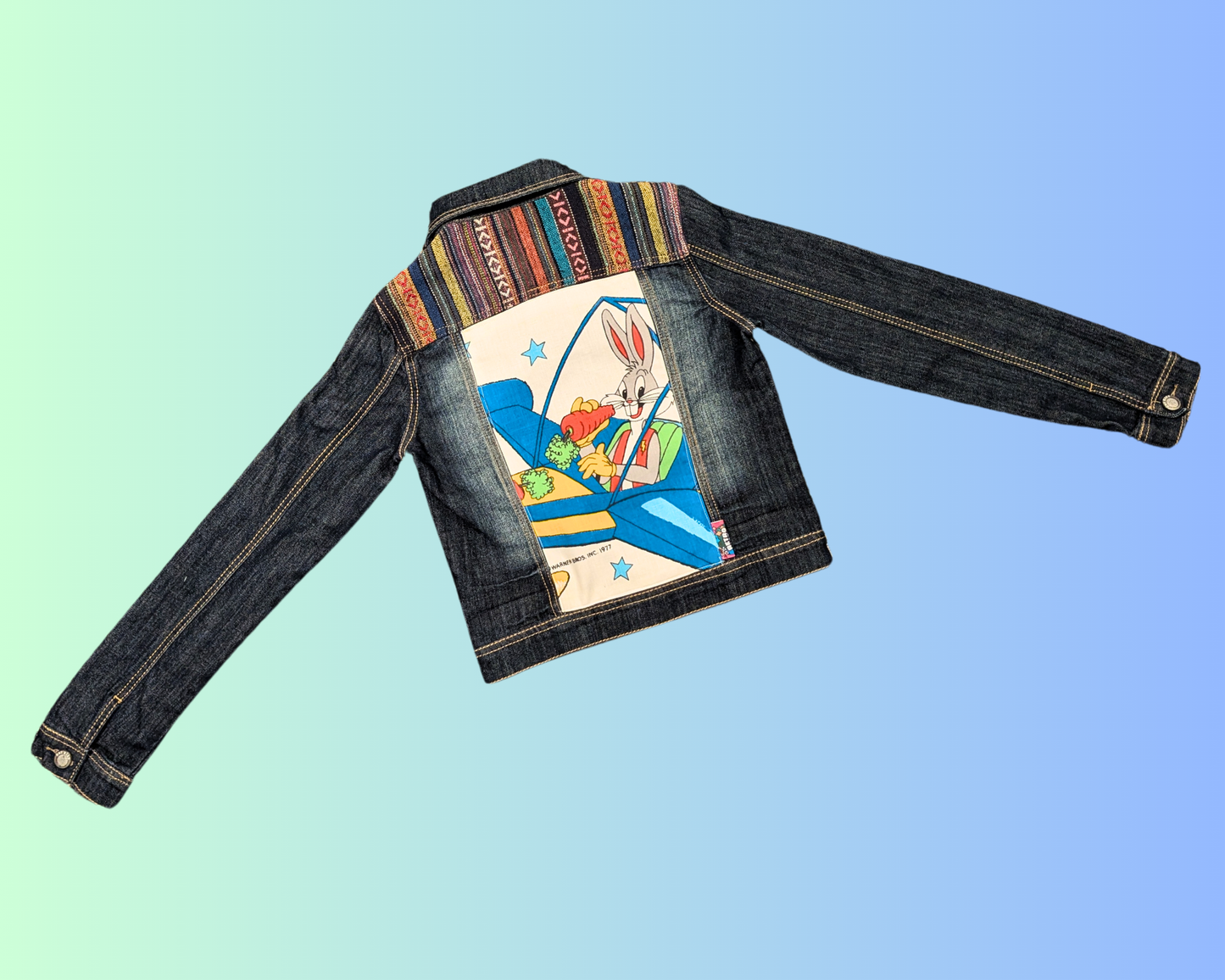 Handmade, Upcycled The Looney Tunes Vintage 1977 Bedsheet Denim Jacket Size S