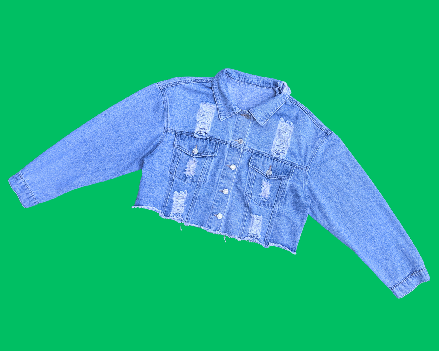 Veste courte en jean Friends, faite à la main et recyclée, taille XL