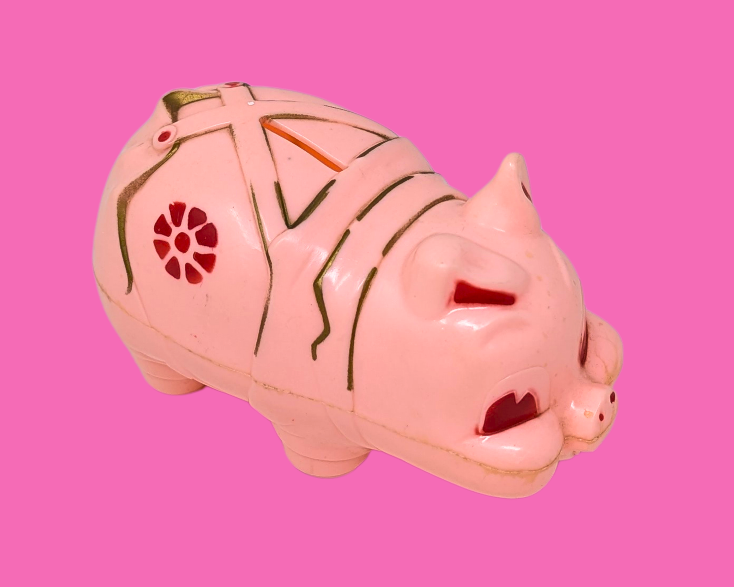 Tirelire cochon en plastique rose vintage des années 1960