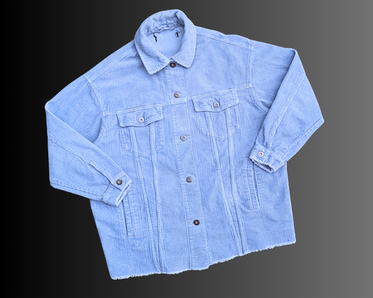 Handmade, Upcycled Blue Corduroy Jizz Junkie, Teen Hearts Clothing Co.Denim Jacket Size L
