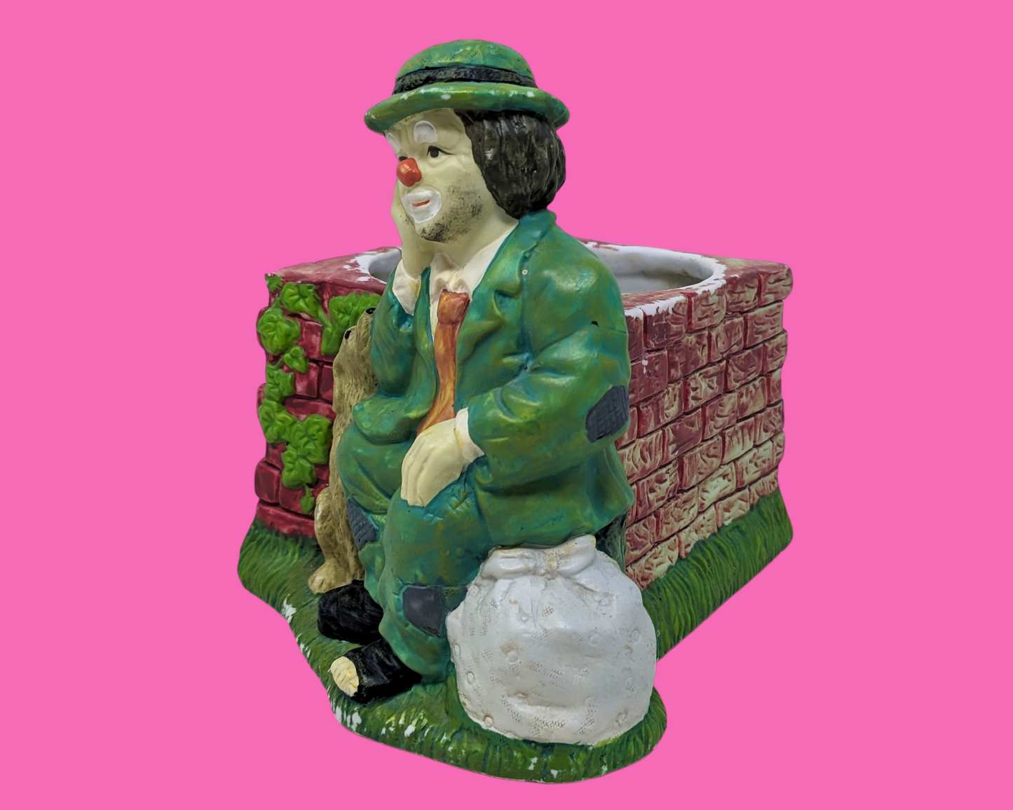 Pot de fleurs en céramique vintage des années 1990 en forme de clown