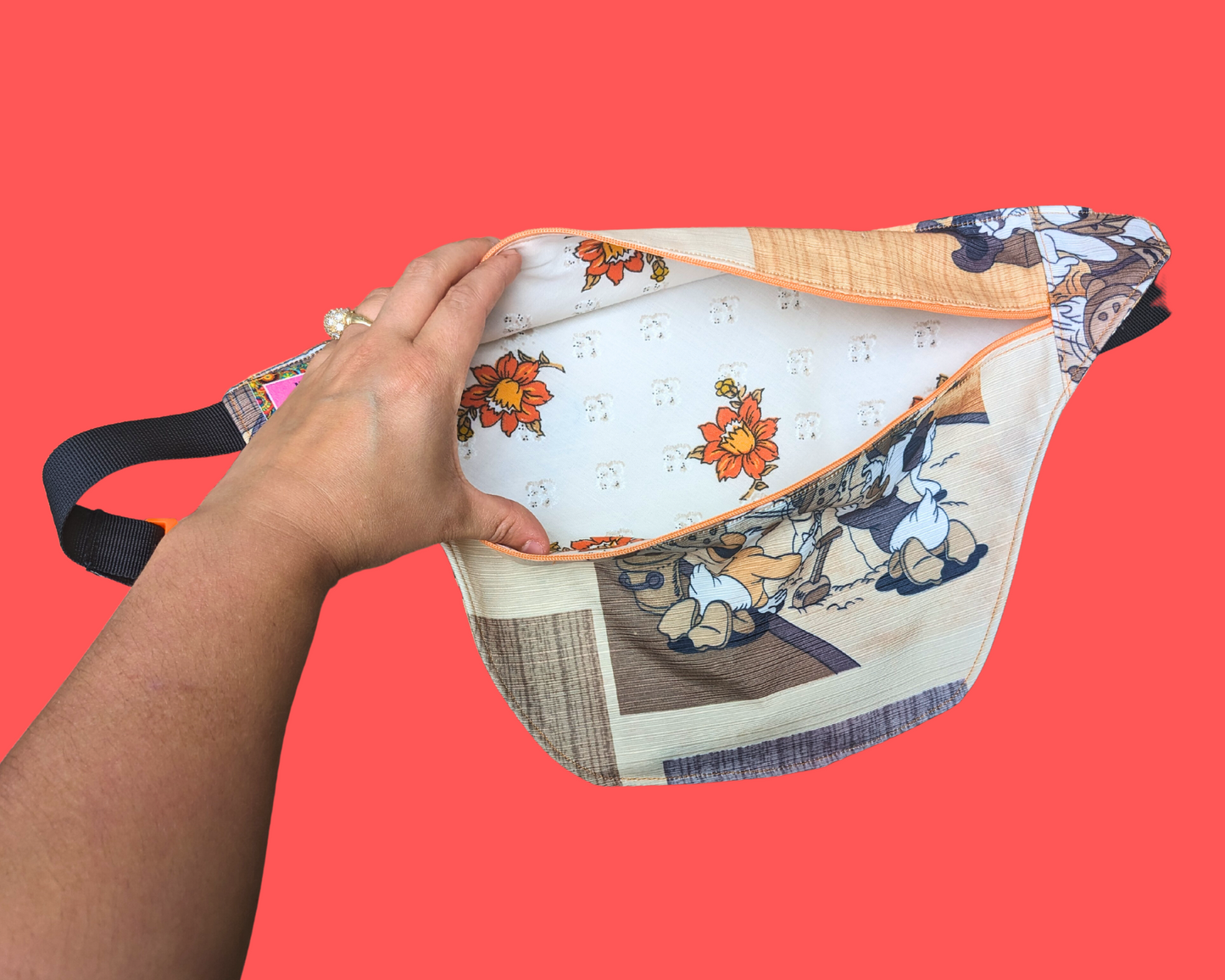 Sac fourre-tout en tissu Vintage Groovy Flower Power recyclé et fait à la main