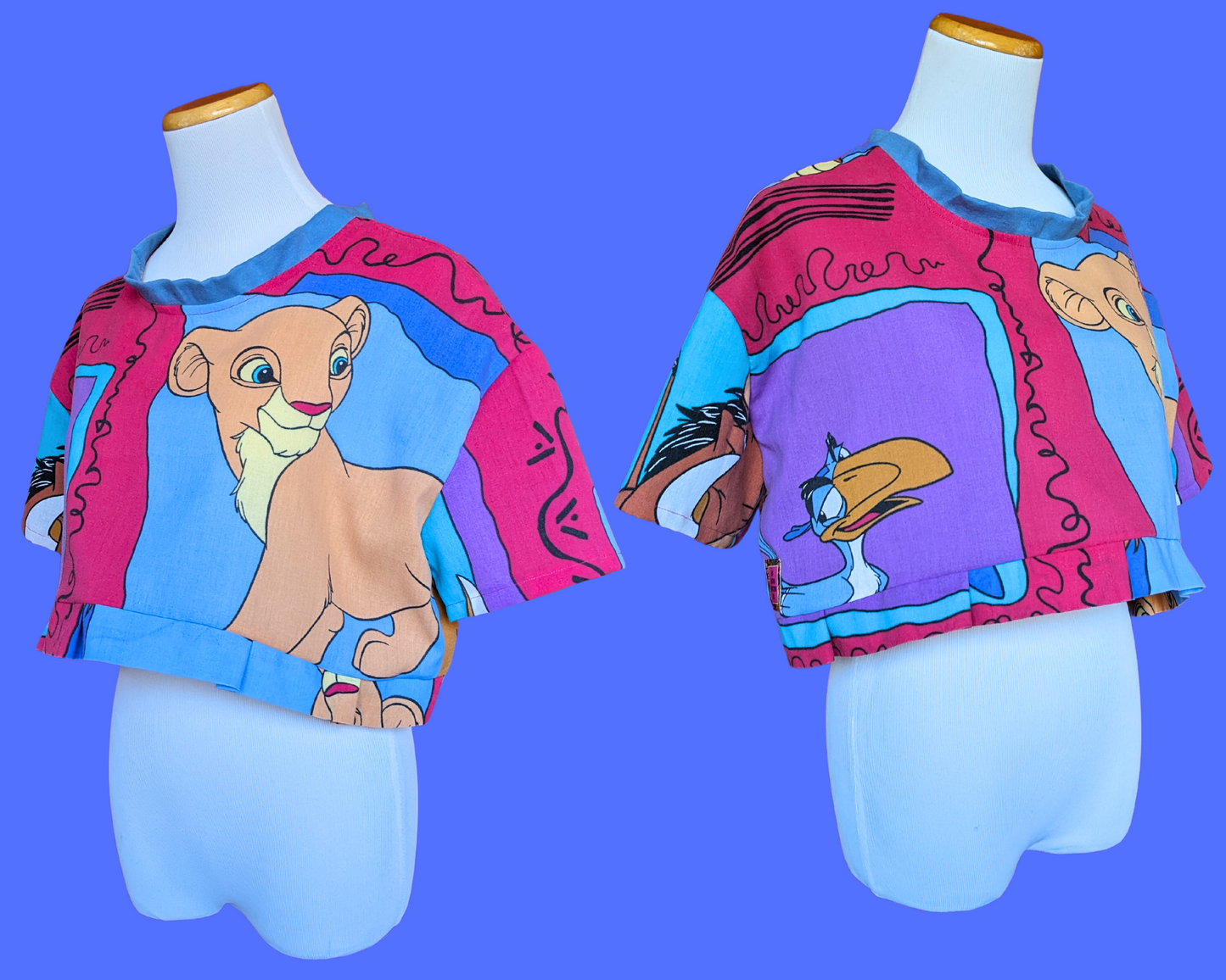 Haut court en drap de lit Le Roi Lion fait main et recyclé, taille XS