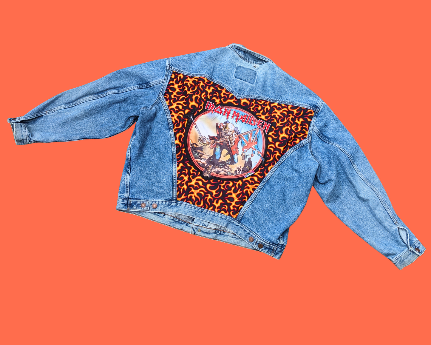 Handmade, Upcycled Iron Maiden Levis Denim Jacket Size XL