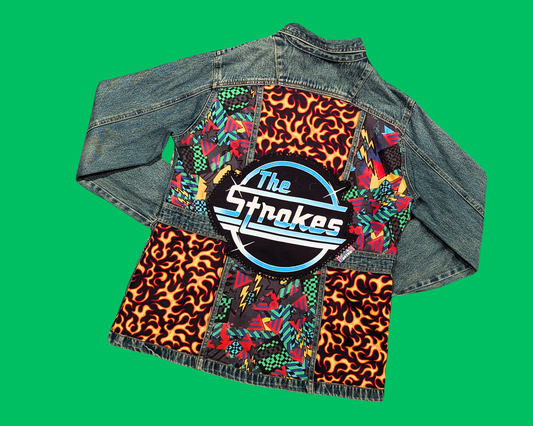 Veste en jean The Strokes faite à la main et recyclée, taille L