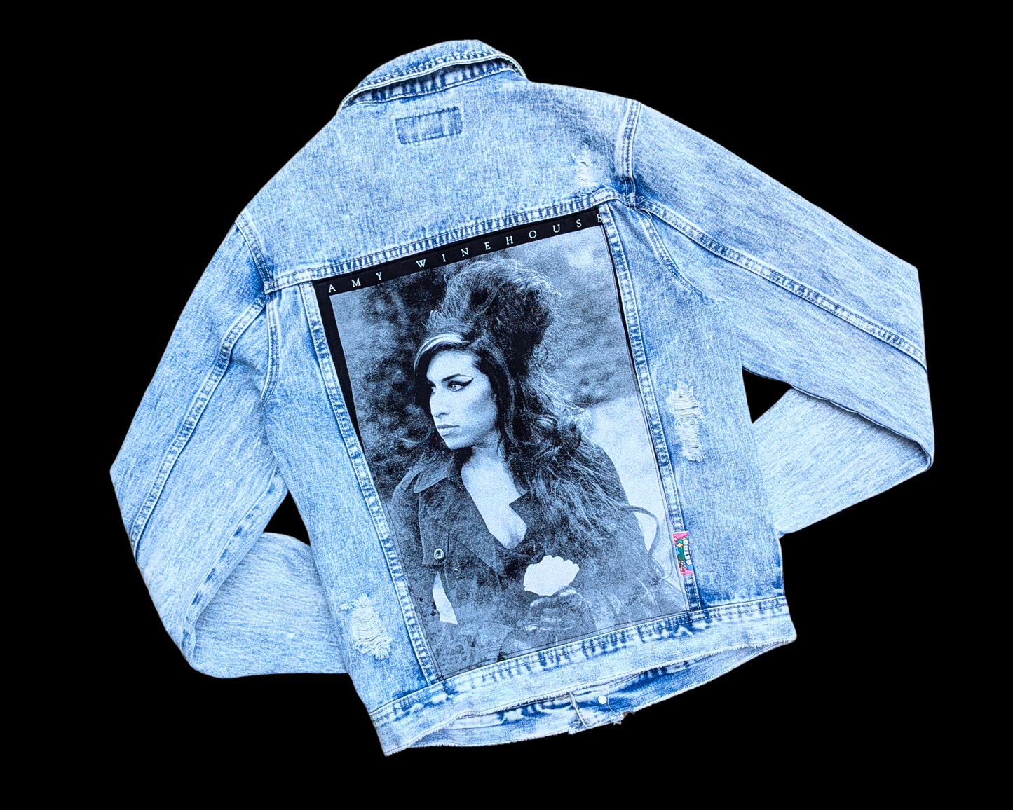 Handmade, Upcycled Amy Winehouse Denim Jacket Size S