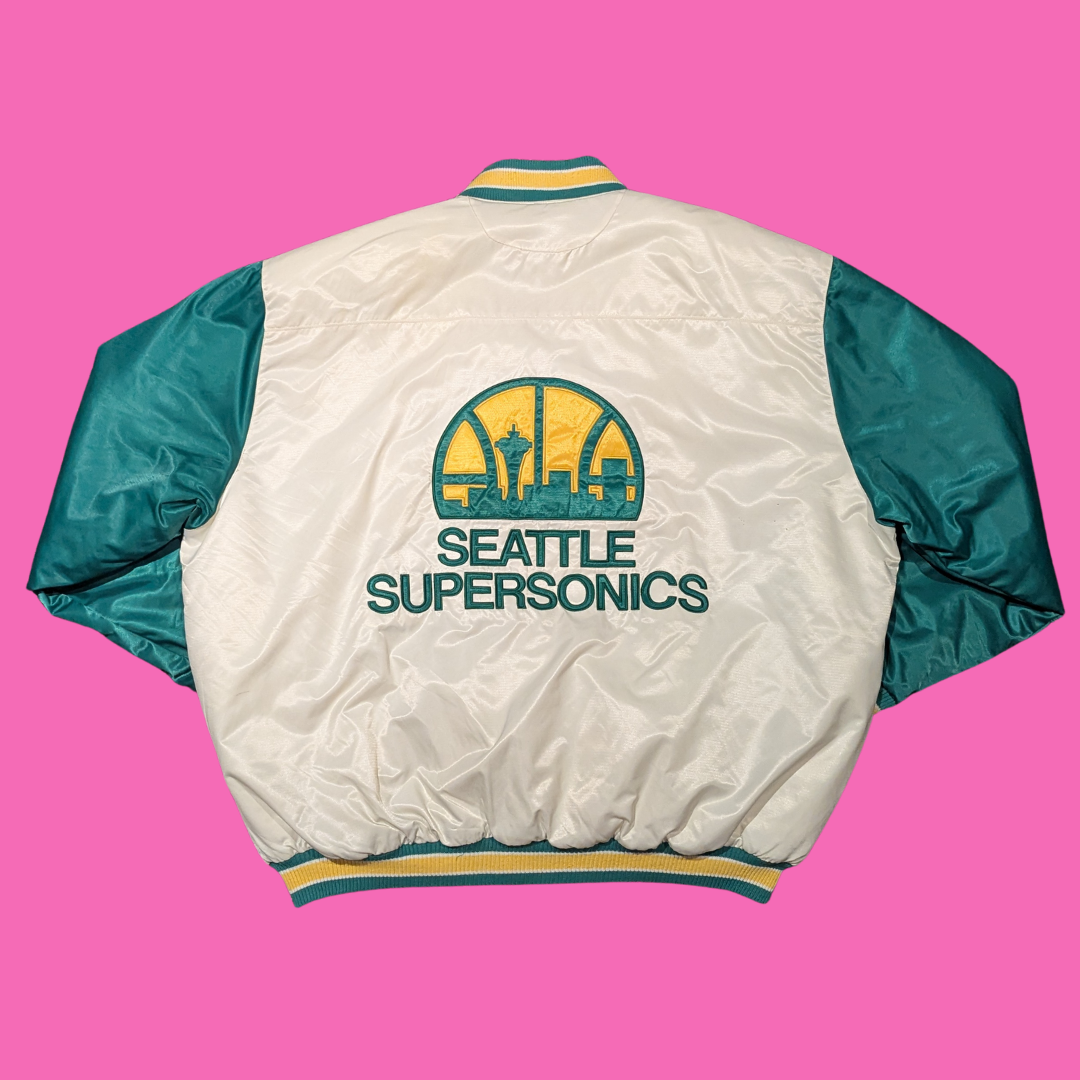 Y2K Sonics of Seattle Basketball Varsity Jacket by Hardwood Classics by Carl Banks Size XXL