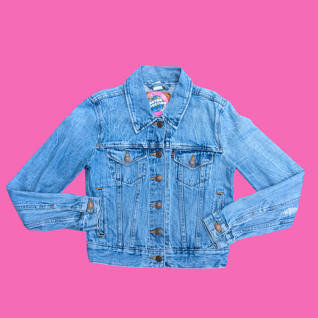 Sponge Bob Square Pants Upcycled T-Shirt Denim Jacket Size S