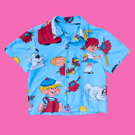 Handmade, Upcycled Denis The Menace Bedsheet Button Down Shirt Size M