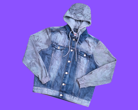 Handmade, Upcycled The Dark Knight, Heath Ledger Joker Denim Jacket with Hoodie Size S for Men (Oversized)